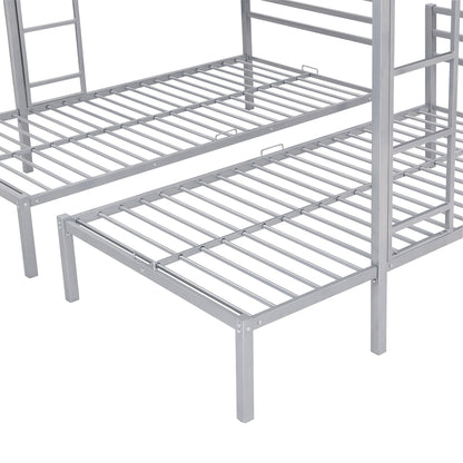 Full over Twin & Twin Size Bunk Metal Bed with Built-in Shelf