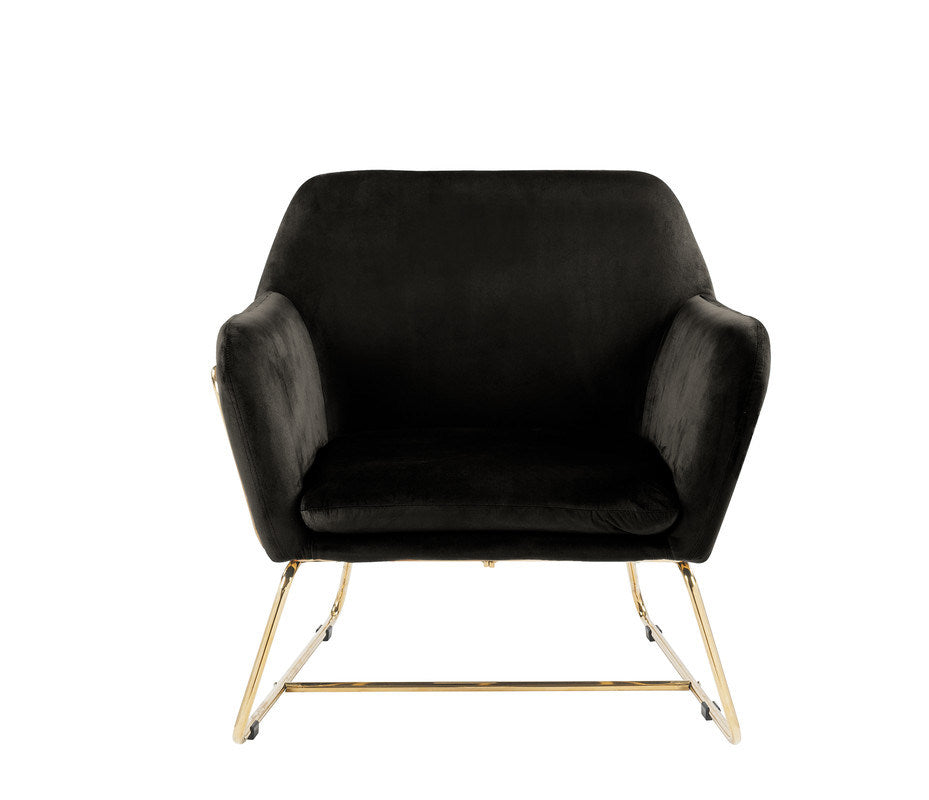 Black Velvet Accent Chair on Metal Base - Modern Contemporary Style