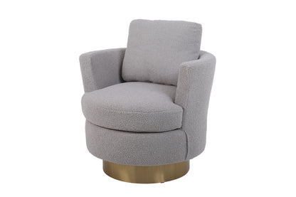 Swivel Barrel Chair with Gold Stainless Steel Base, Gray Accent Chair