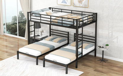 Full over Twin & Twin Size Bunk Metal Bed with Built-in Shelf