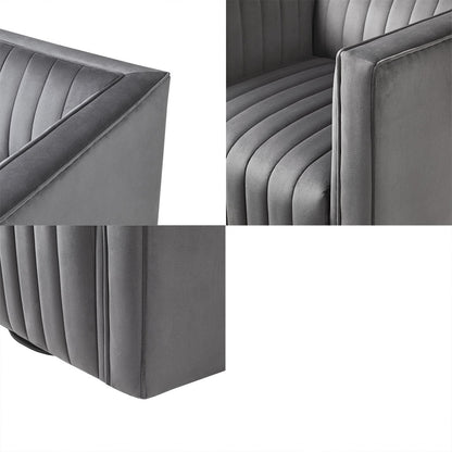 Channel Tufted Swivel Armchair - Modern Gray Velvet Accent Chair