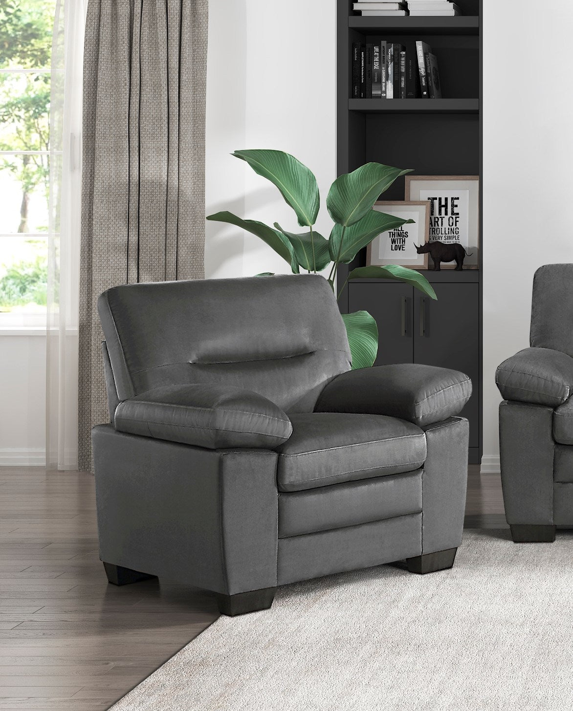 Modern Sleek Design - Dark Gray Fabric Upholstered