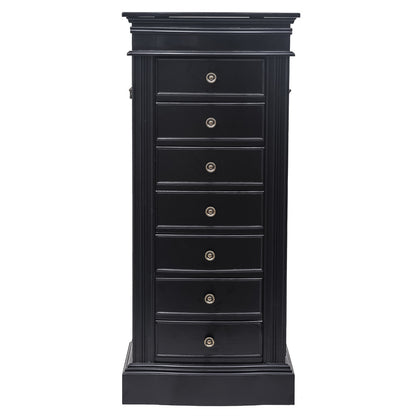 Jewelry Armoire with Mirror, 7 Drawers & 24 Necklace Hooks - Black