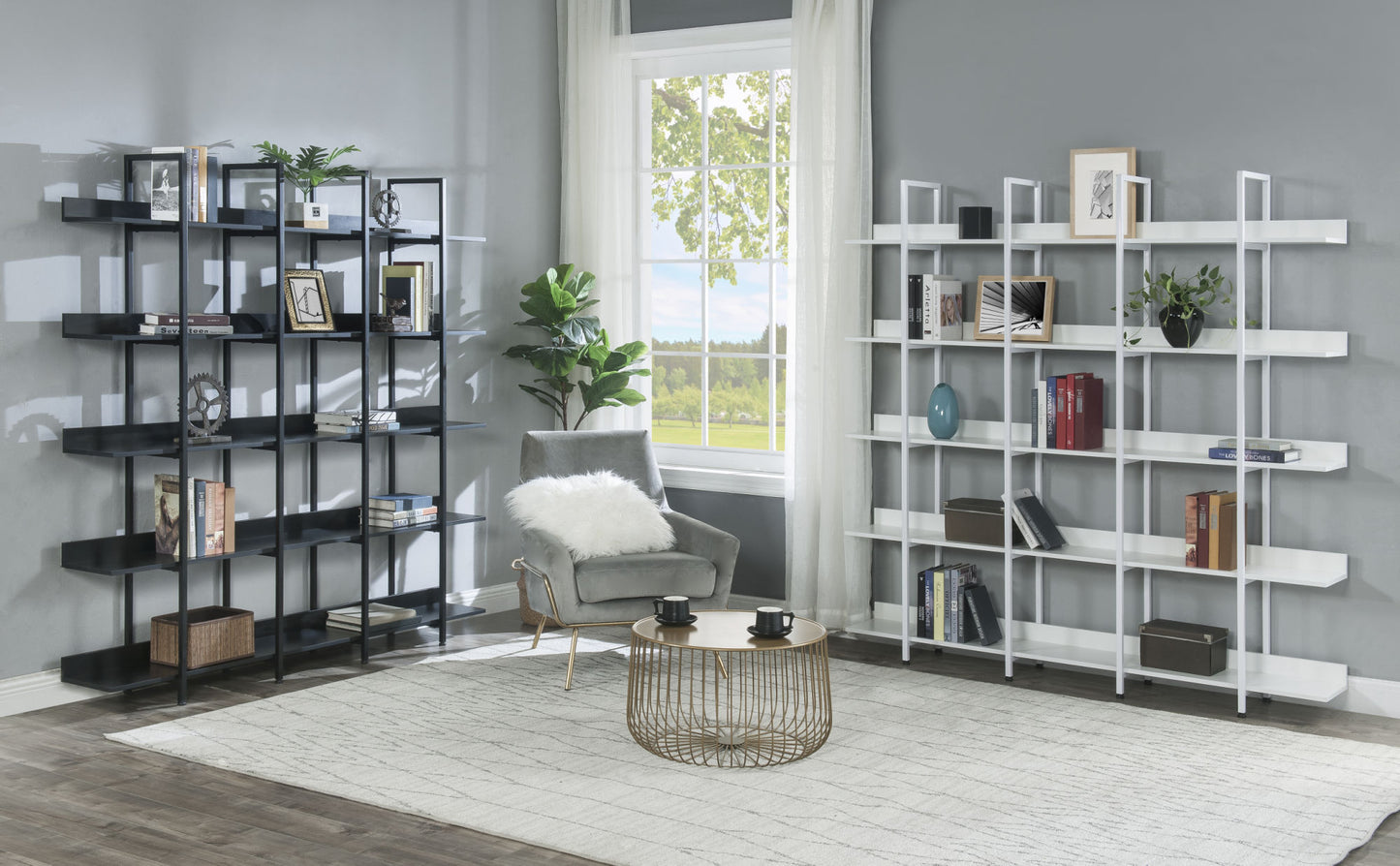 5-Tier Bookcase - Vintage Industrial Bookshelf with Metal Frame