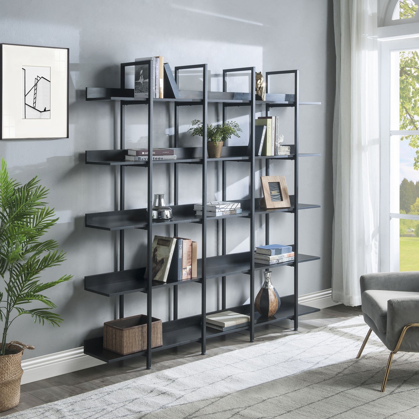 5-Tier Bookcase - Vintage Industrial Bookshelf with Metal Frame