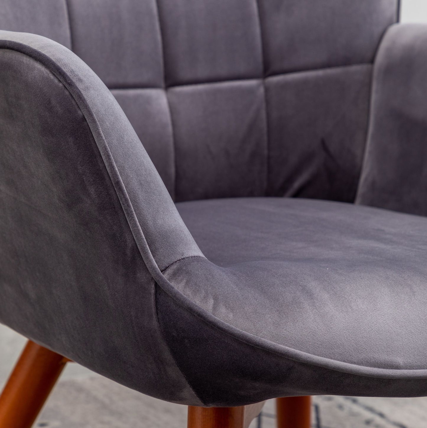 Silky Velvet Tufted Accent Chair with Ottoman - Gray