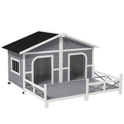 Cabin Styled Dog House with Spacious Deck & Raised Floor