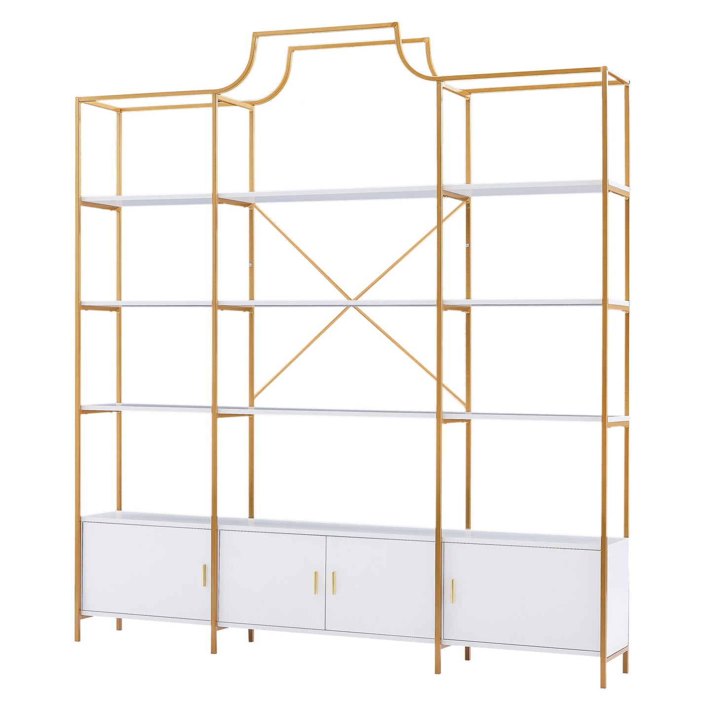 78-Inch 4-Tier Bookcase with Storage Cabinet - Gold Frame