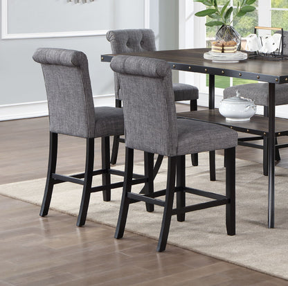 7pc Counter Height Dining Set - Natural Rectangle Table & Charcoal Tufted Chairs