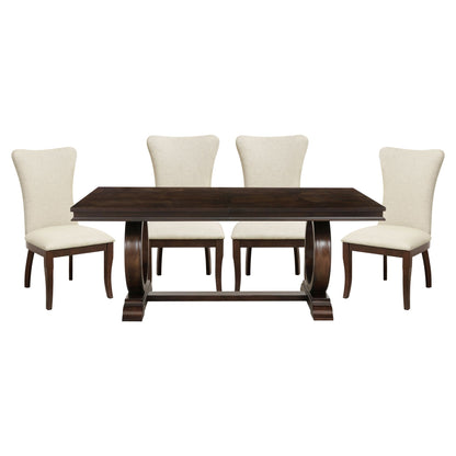 Modern Traditional 5pc Dining Set - Table with Extension Leaf & 4 Chairs