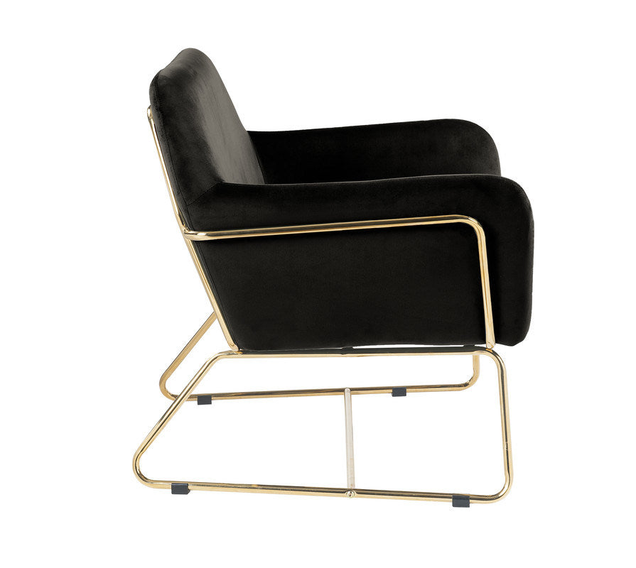 Black Velvet Accent Chair on Metal Base - Modern Contemporary Style