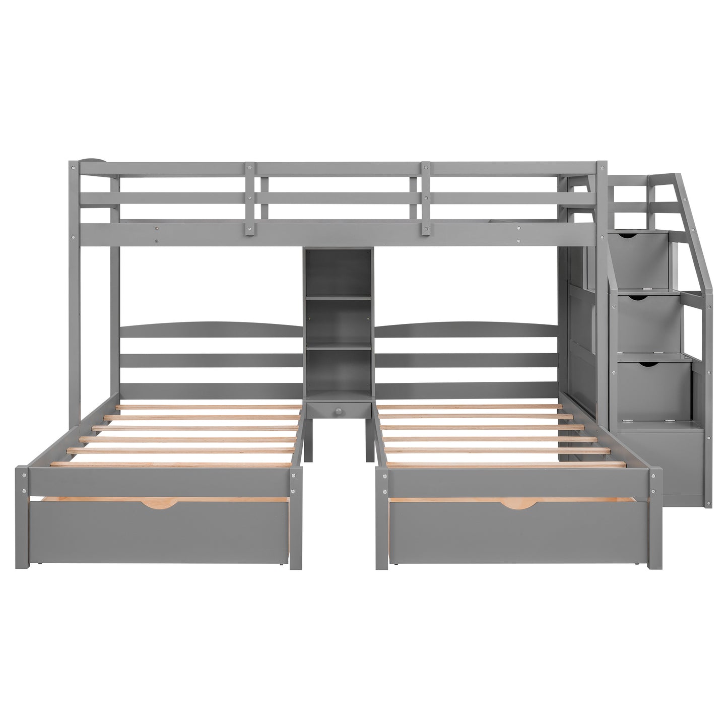 Triple Twin Bunk Bed with Drawers & Storage Staircase