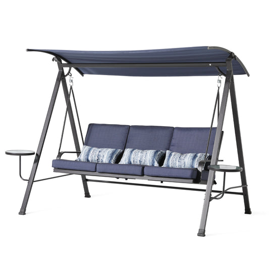 Steel 3-Seater Porch Swing with Canopy - Outdoor Swing Chair