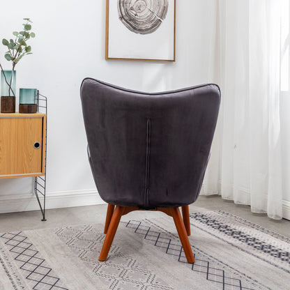 Silky Velvet Tufted Accent Chair with Ottoman - Gray