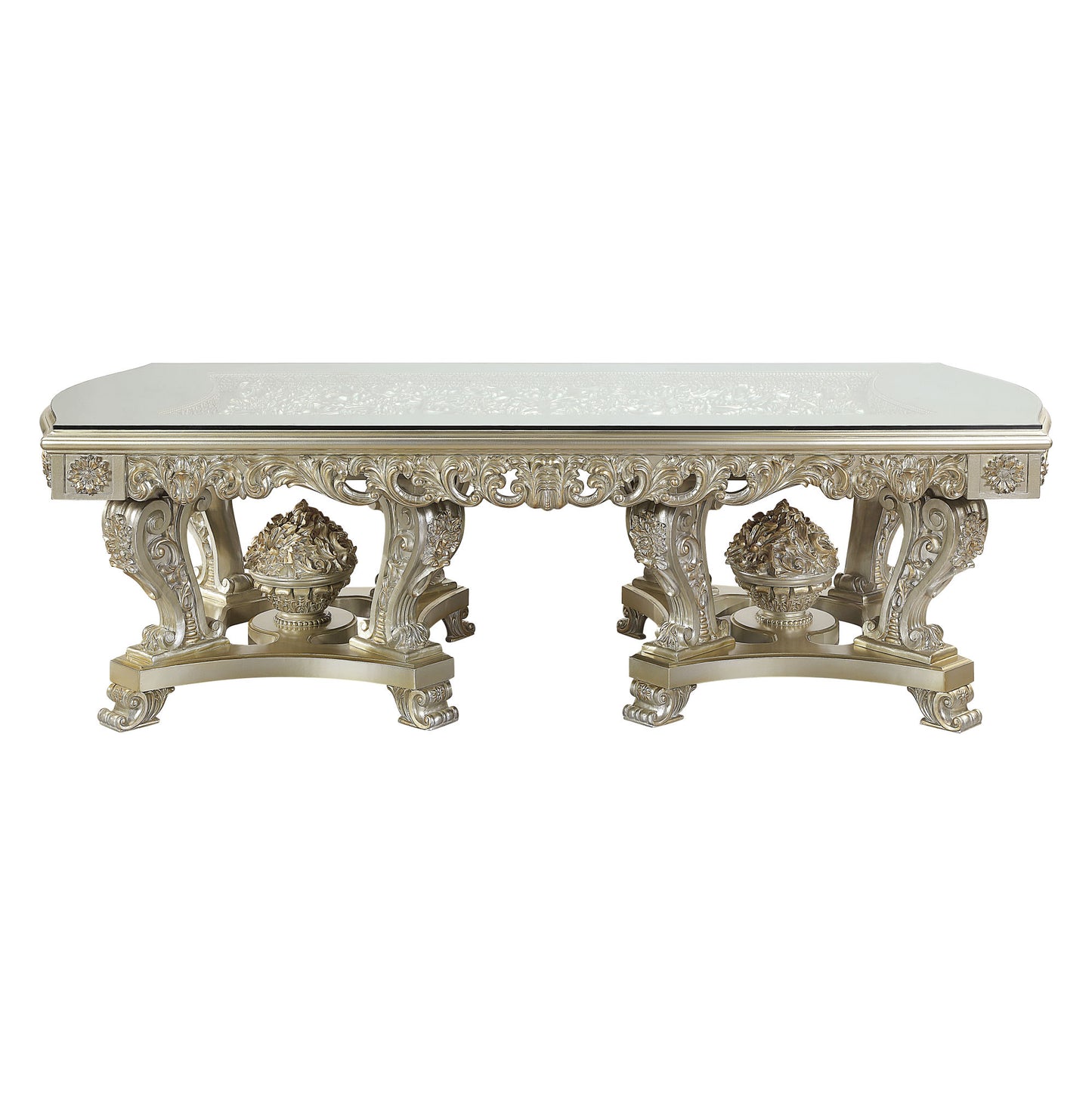 Sornia Dining Table - Antique Gold Finish with Clear Glass Top