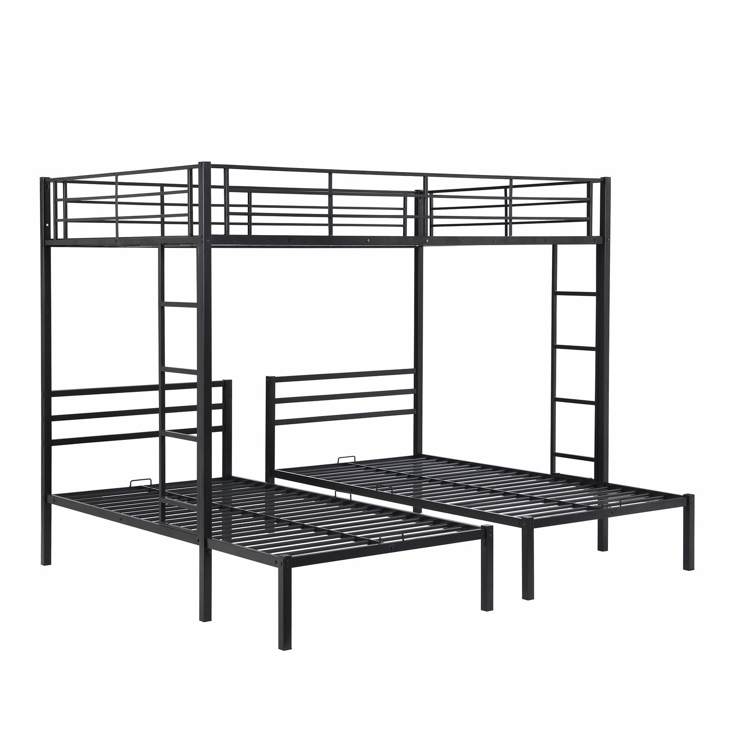 Full over Twin & Twin Size Bunk Metal Bed with Built-in Shelf