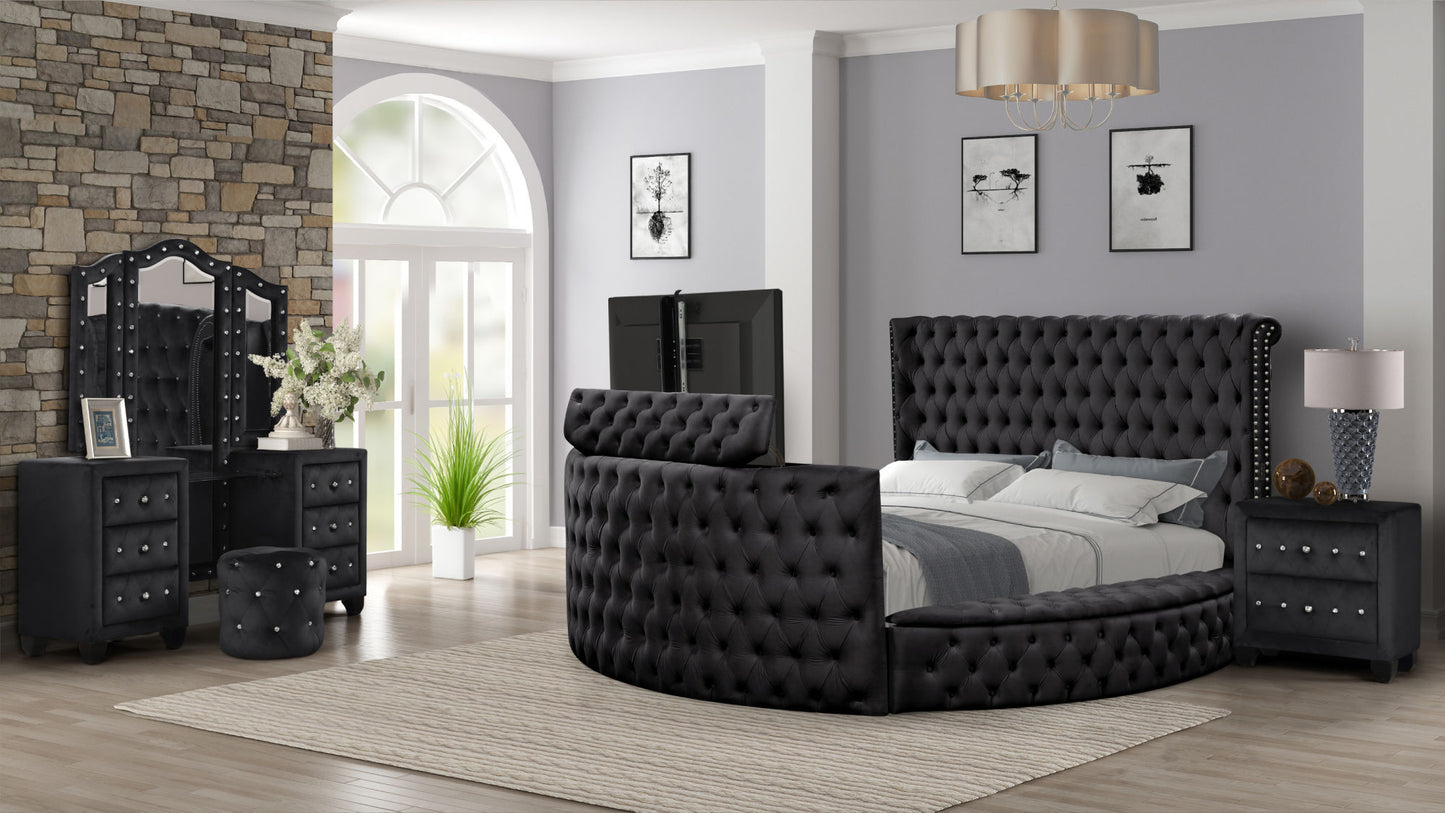 Maya Crystal Tufted King 4 Pc Vanity Bedroom Set - Wood, Black