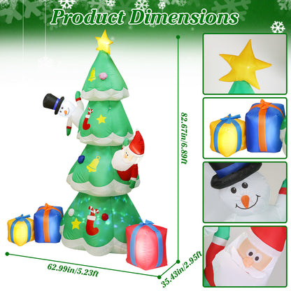 6.89FT Christmas Inflatable Outdoor Decoration with Christmas Tree, Gift Box, and Santa Claus