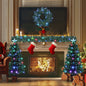 Pre-lit Optical Fiber Christmas Artificial Tree 4-Piece Set - Garland, Wreath, 2 Entrance Trees with Colorful Lights