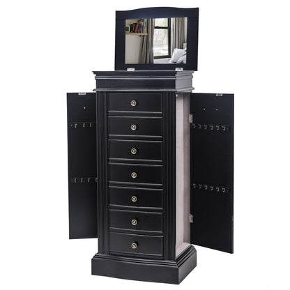 Jewelry Armoire with Mirror, 7 Drawers & 24 Necklace Hooks - Black