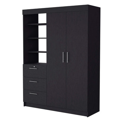 3-Drawer Armoire Black | Ample Storage with Shelves & Hangers