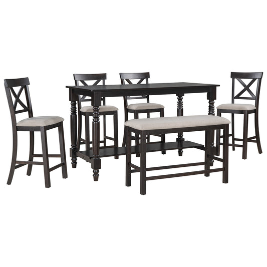 6-Piece Counter Height Dining Table Set - Table, 4 Chairs & Bench