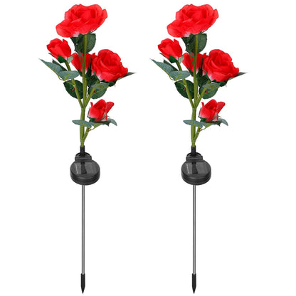 2Pcs Solar Powered Rose Flower LED Pathway Lights - Water Resistant