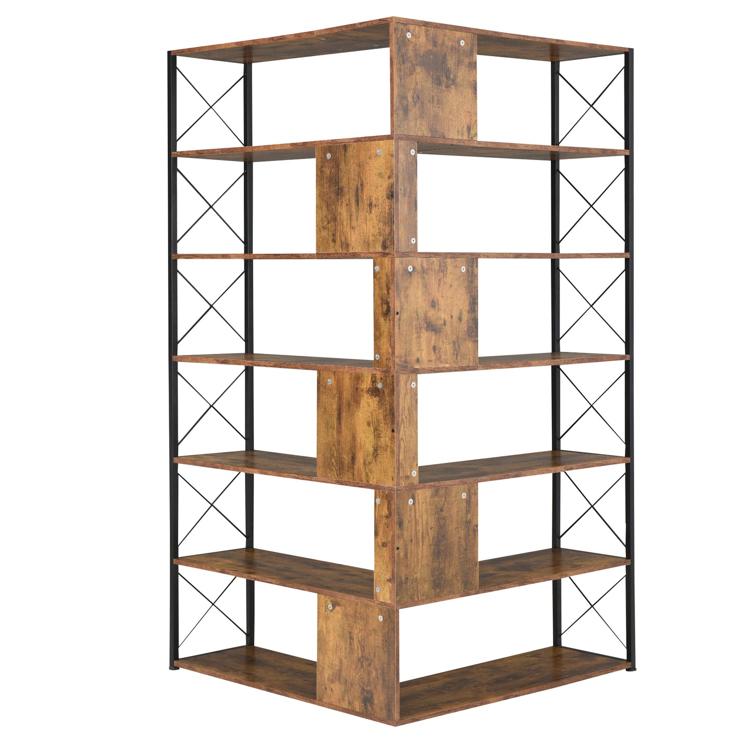 7-Tier L-Shaped Corner Bookcase - Industrial Style Home Office Bookshelf