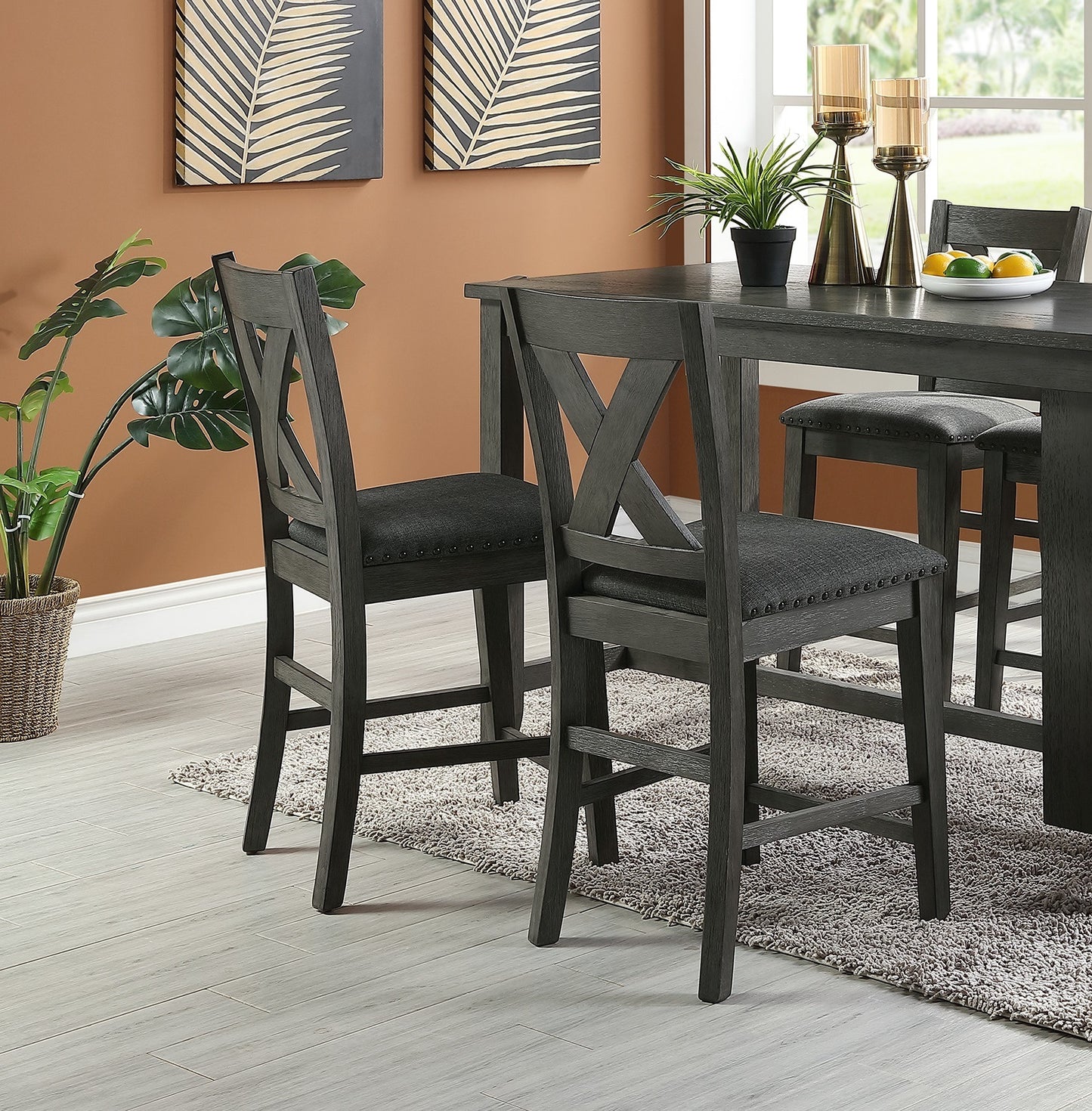 5pc Counter Height Dining Table Set with Storage - Modern Gray Wash