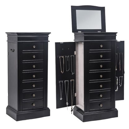 Jewelry Armoire with Mirror, 7 Drawers & 24 Necklace Hooks - Black