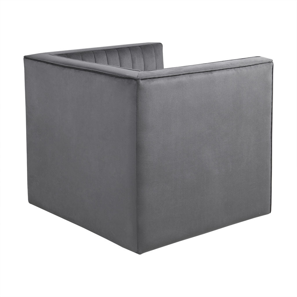 Channel Tufted Swivel Armchair - Modern Gray Velvet Accent Chair