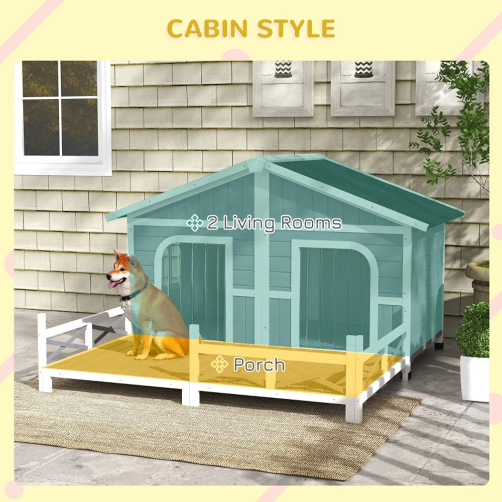 Cabin Styled Dog House with Spacious Deck & Raised Floor