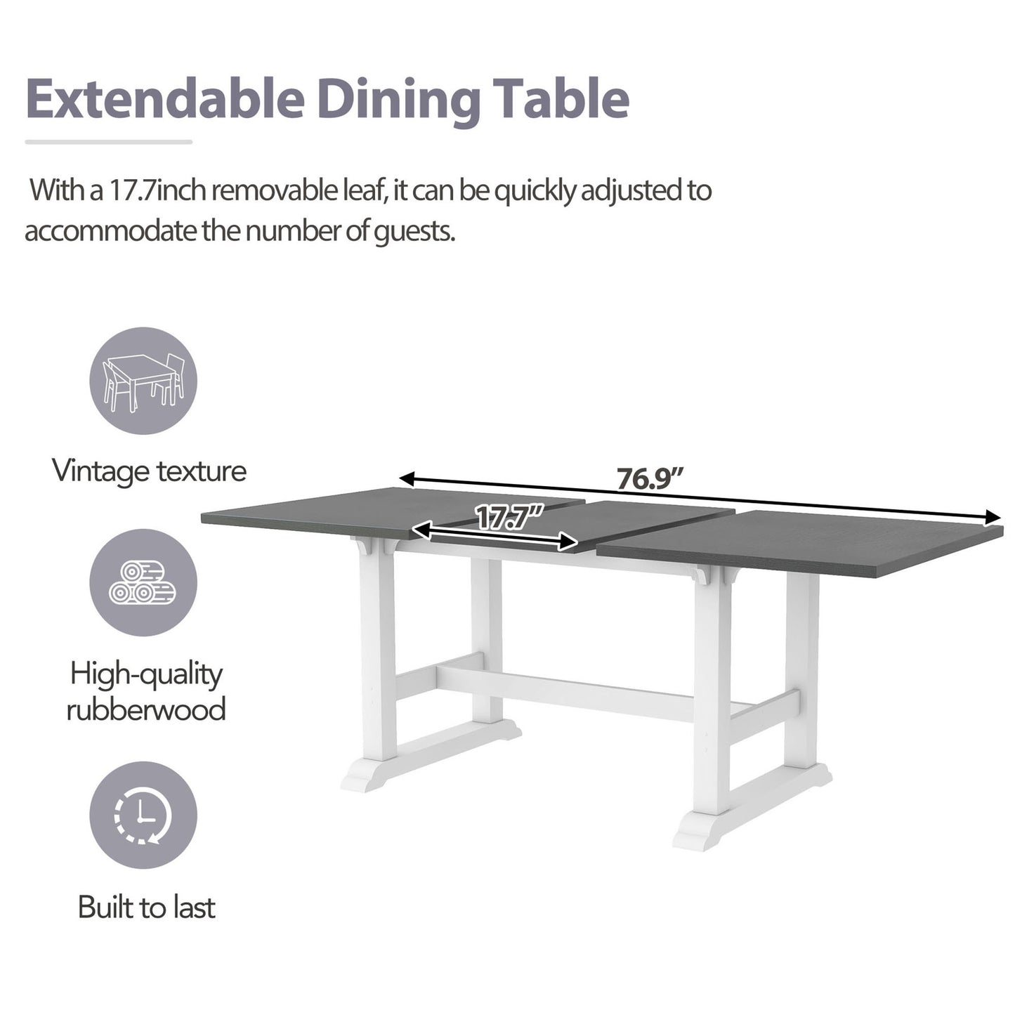 7-Piece Extendable Trestle Dining Table Set - White, 76.9" with Removable Leaf