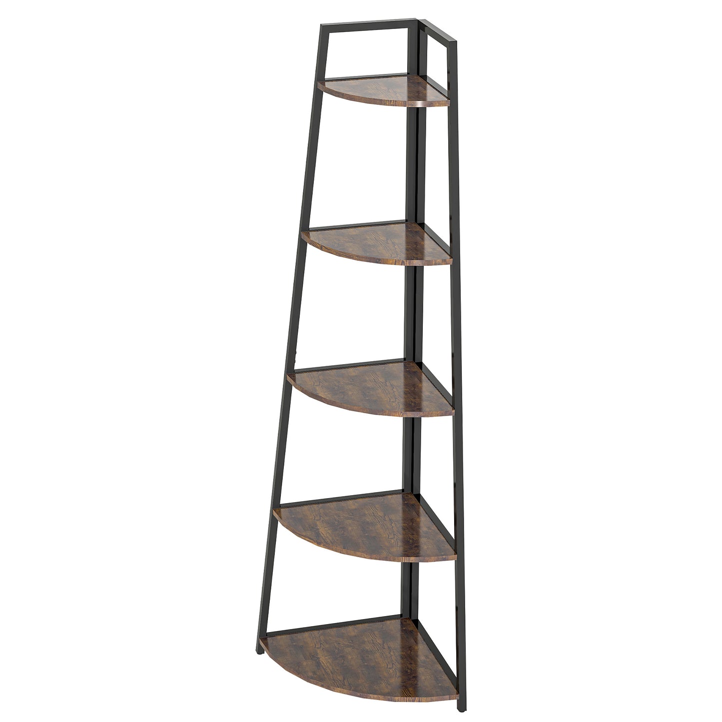 5-Tier Corner Bookshelf - 70" Tall Rustic Brown Display Organizer