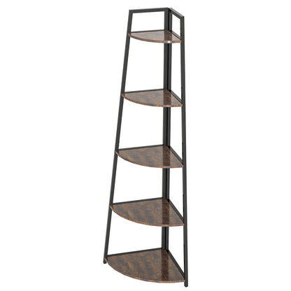 5-Tier Corner Bookshelf - 70" Tall Rustic Brown Display Organizer