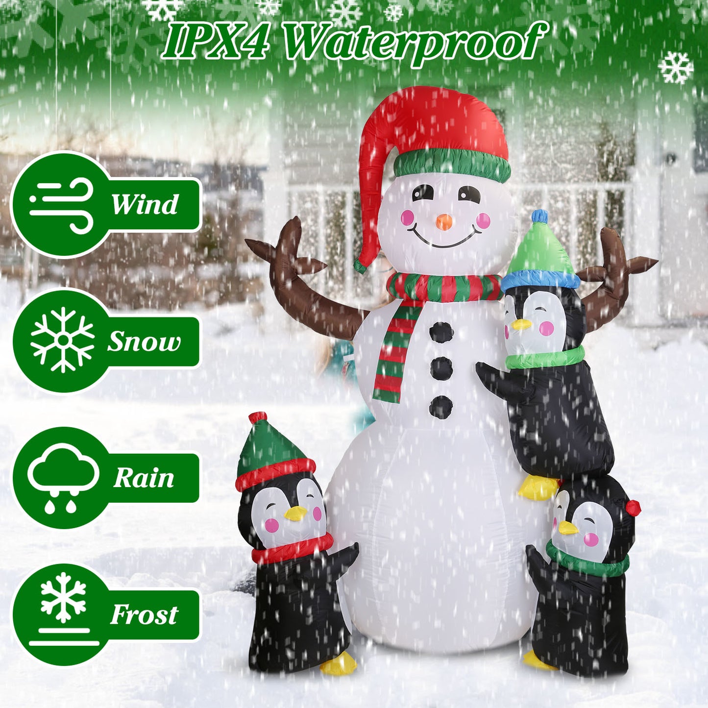 5.9FT Christmas Inflatable Outdoor Snowman & Penguin Decoration - LED Light Blow Up Yard Decor with Built-in Air Blower