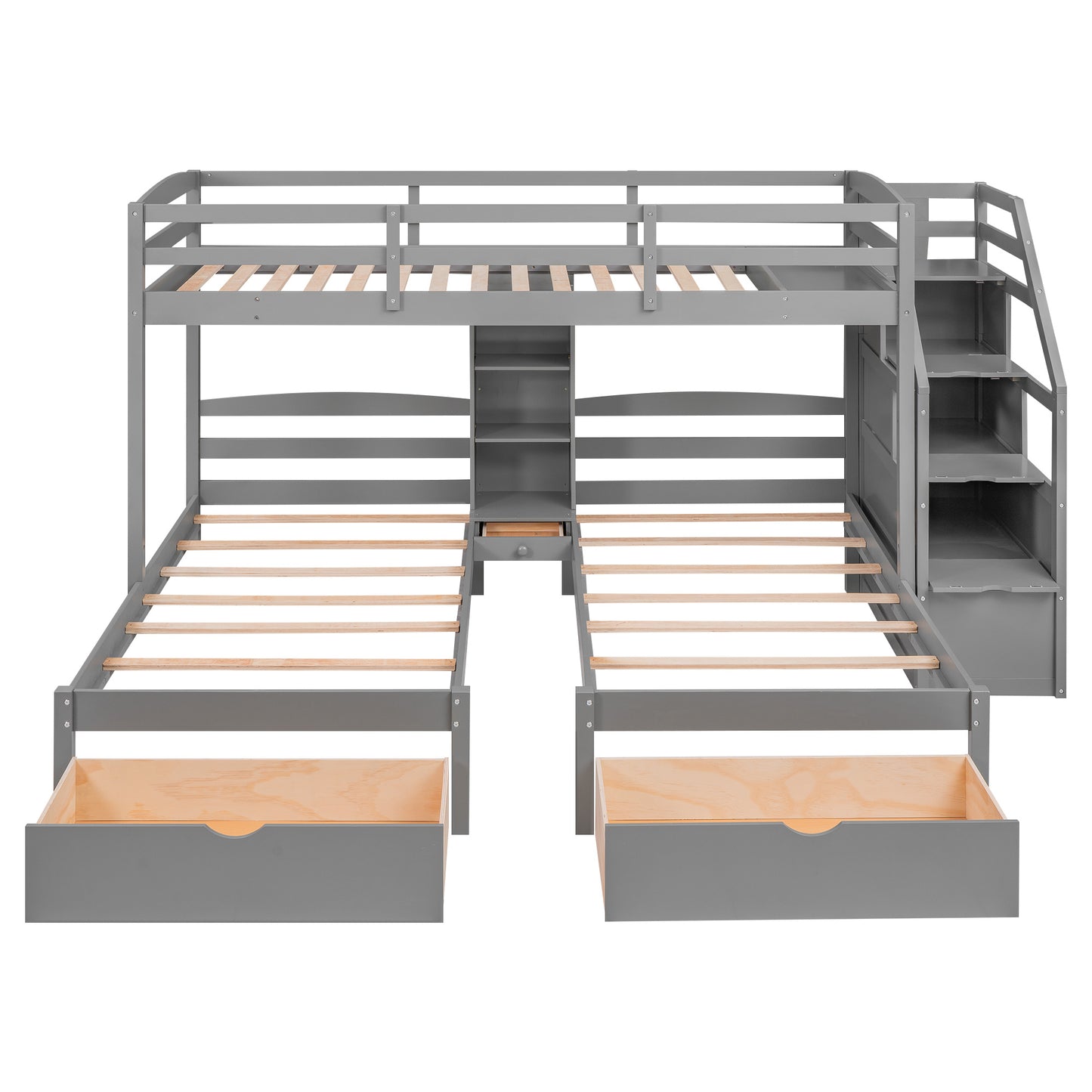 Triple Twin Bunk Bed with Drawers & Storage Staircase