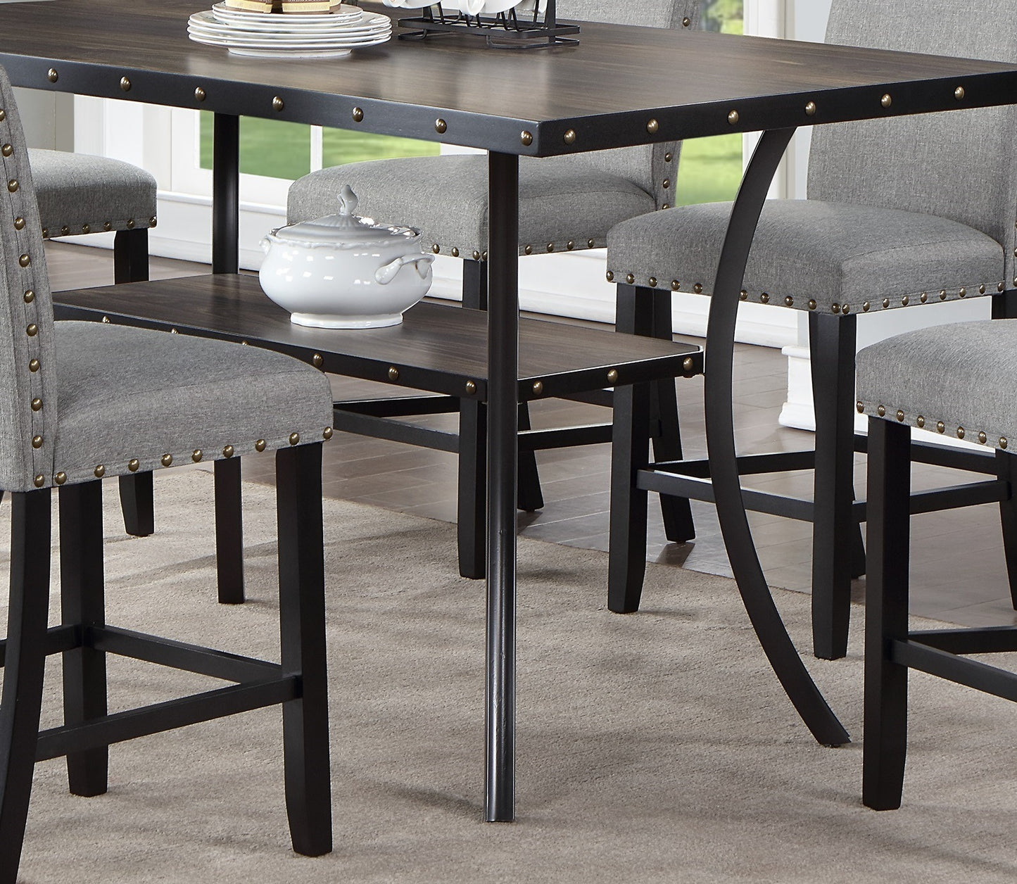 Modern Classic 7pc Counter Height Dining Set - Natural Wood & Gray Fabric