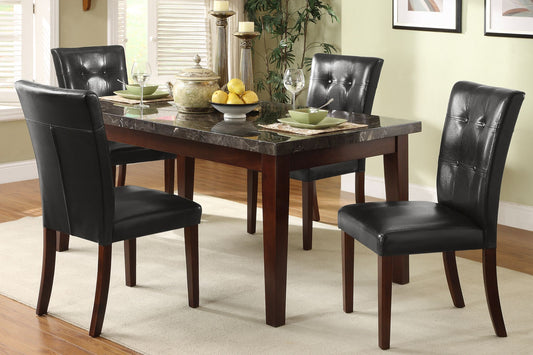 Dark Cherry 5pc Dining Set - Marble Top Table & Faux Leather Chairs