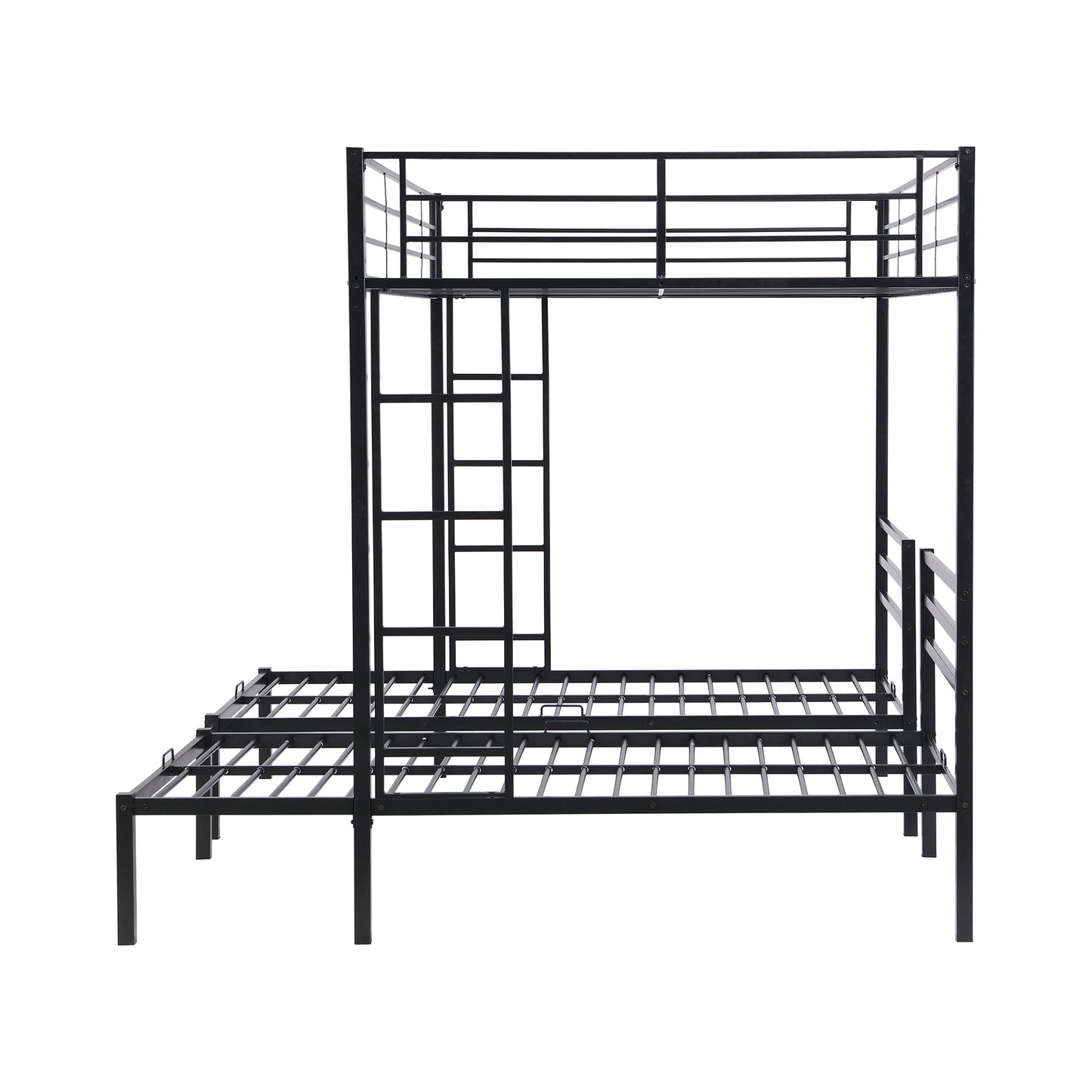 Full over Twin & Twin Size Bunk Metal Bed with Built-in Shelf