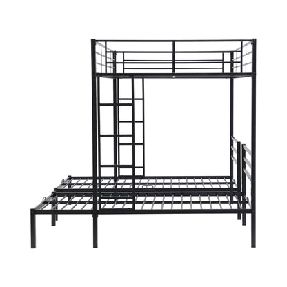 Full over Twin & Twin Size Bunk Metal Bed with Built-in Shelf