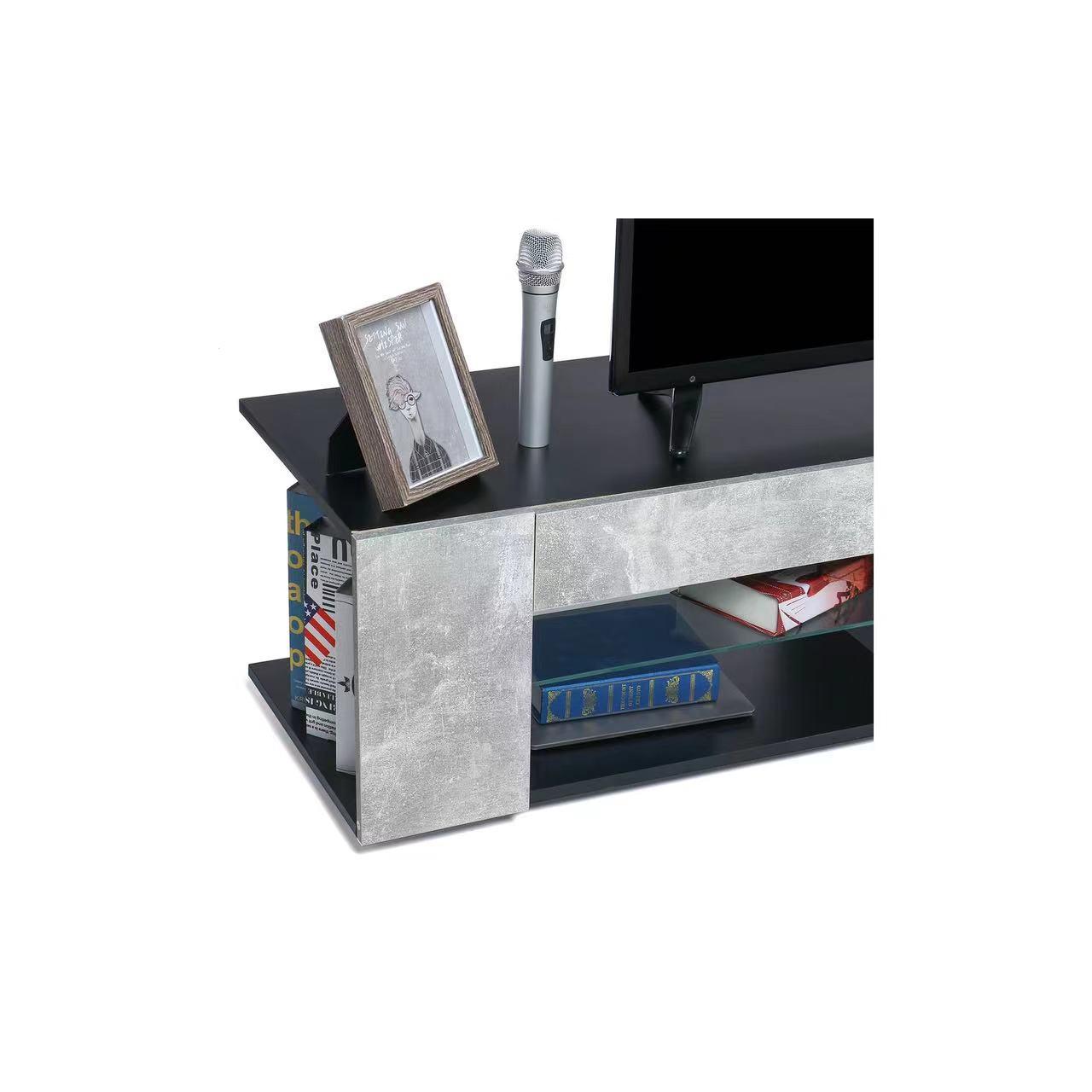 Modern Low Profile TV Stand for 32-60 Inch TVs - Black + Stone Grey with LED Lights