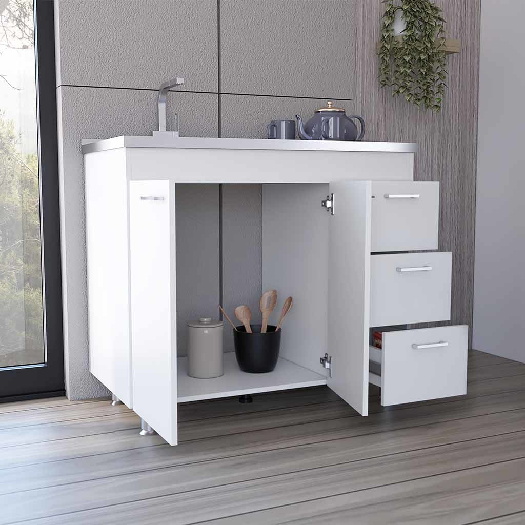 Base Cabinet with Three Drawers & Double Door - White