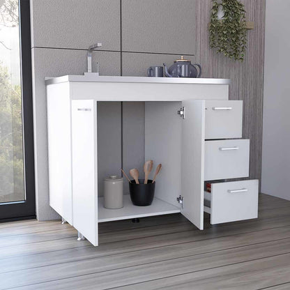 Base Cabinet with Three Drawers & Double Door - White