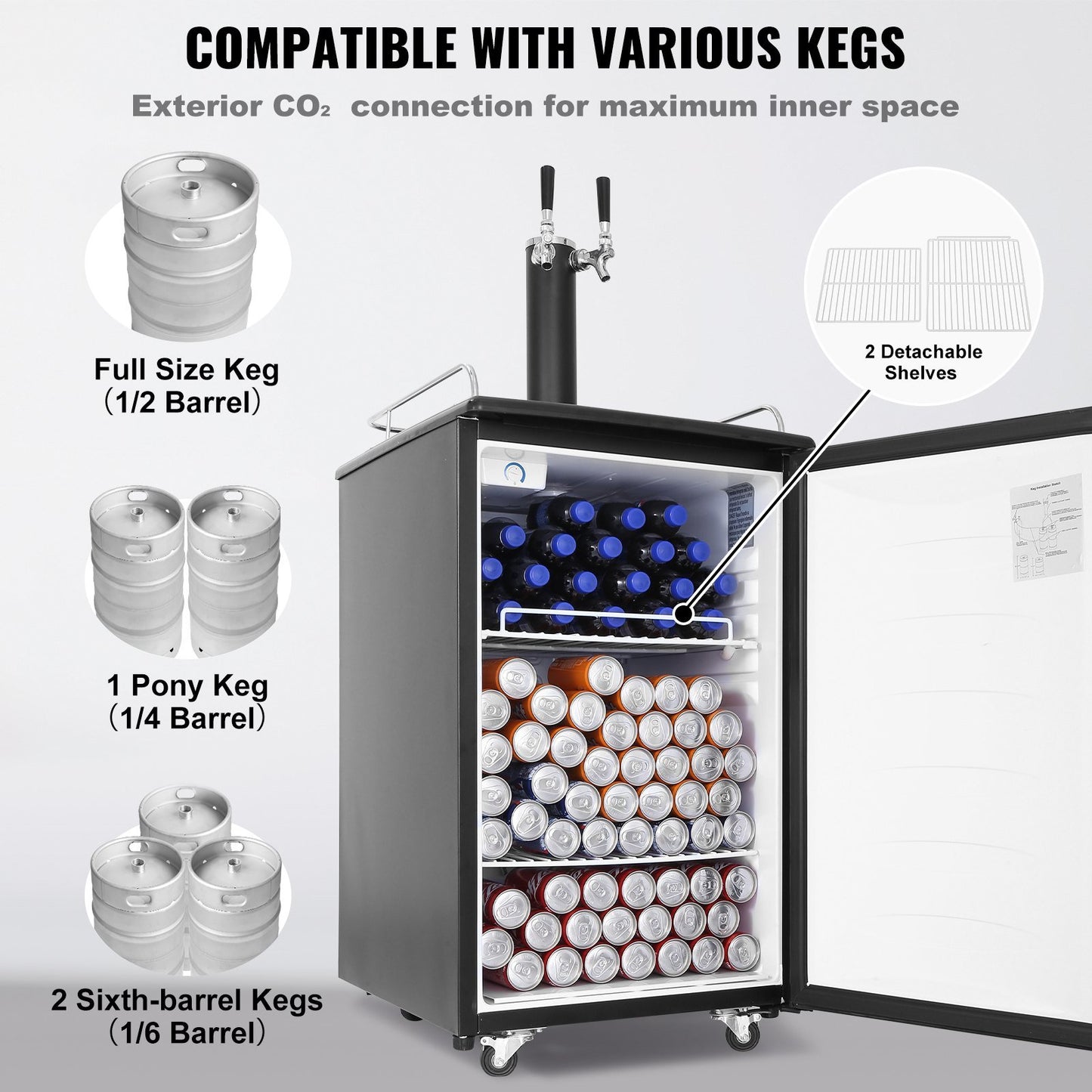 Dual Tap Beer Kegerator - Full Size Draft Beer Dispenser