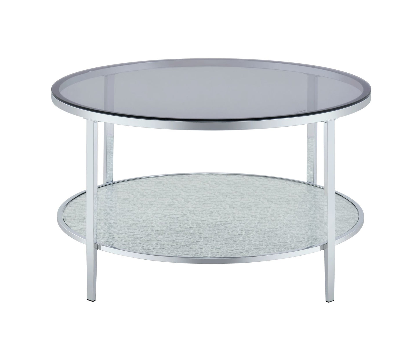 Tempered Gray Glass Round Coffee Table - Silver, Chrome Plated Iron