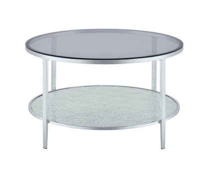 Tempered Gray Glass Round Coffee Table - Silver, Chrome Plated Iron