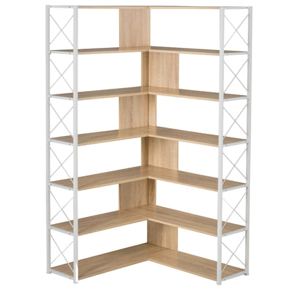 7-Tier L-Shaped Corner Bookcase - Industrial Style Home Office Bookshelf