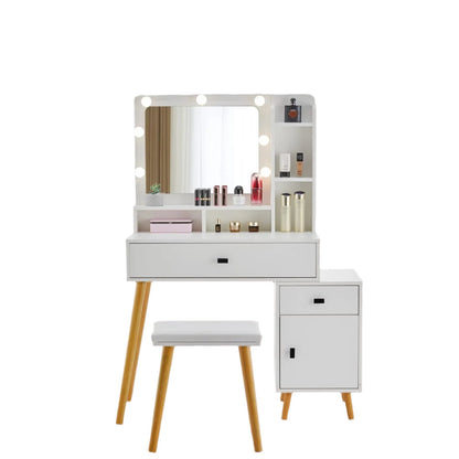 Dressing Table with Hollywood LED Mirror | Adjustable Brightness & Storage