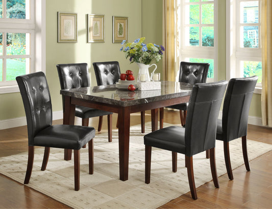 Dark Cherry 7pc Dining Set - Marble Top Table & Faux Leather Chairs